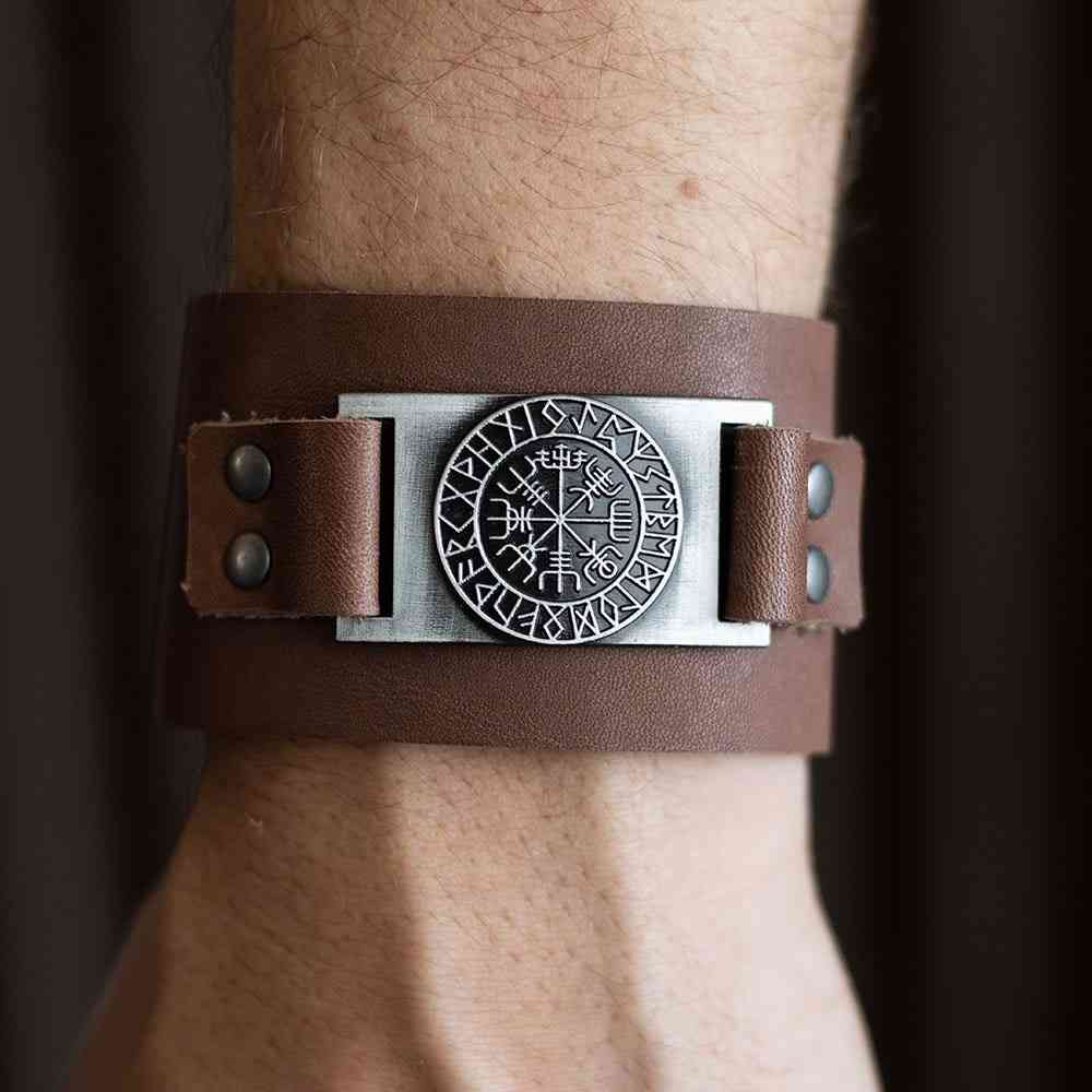 Something Different - Viking Compass Leather Cuff Polsband - Multicolours